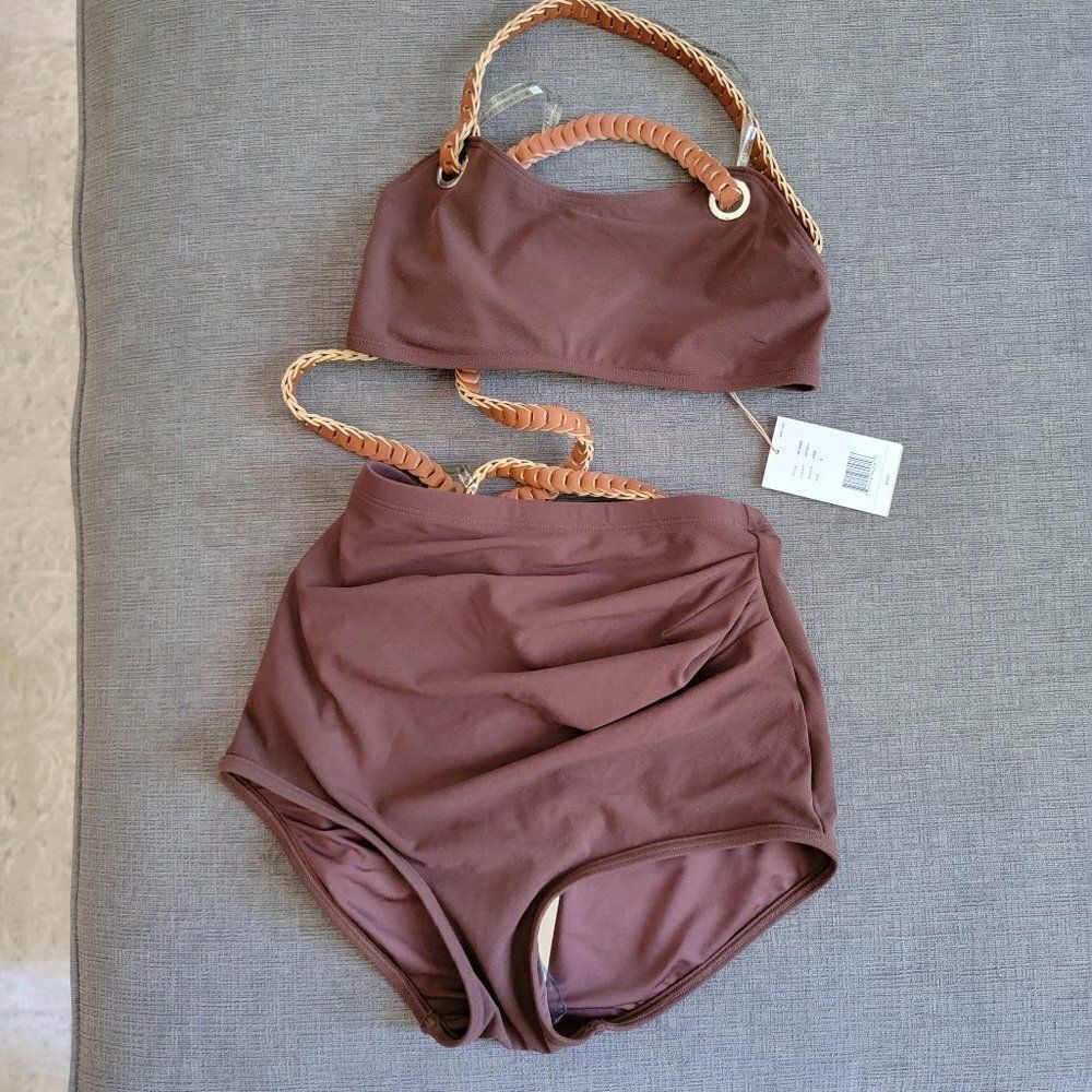Michael Kors Women Brown Collection Swimsuit Crepe Belted Bikini Set Siz… - Picture 5 of 10